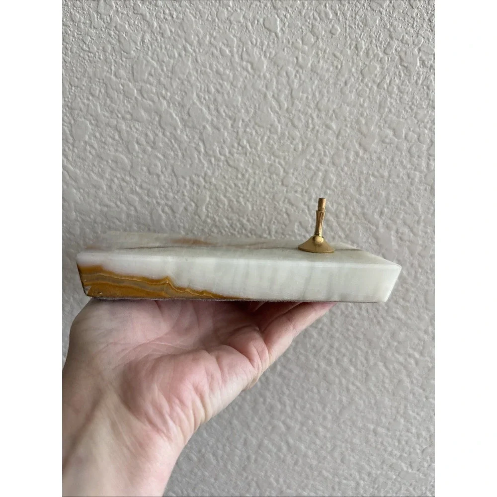 Vintage Beautiful Onyx Marble Stone Pen Pencil Holder Desk